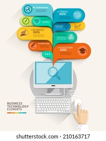 Business technology concept. Computer and bubble speech template. can be used for workflow layout, diagram, number options, step up options, web design, banner template, infographic.