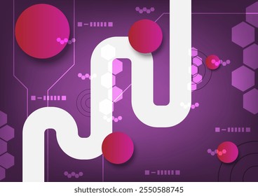 Concepto de negocio y tecnología. Línea de círculo púrpura con forma hexagonal sobre un fondo púrpura claro. Red de Internet y comunicación. Para el telón de fondo, el Anuncio y el Sitio web. 