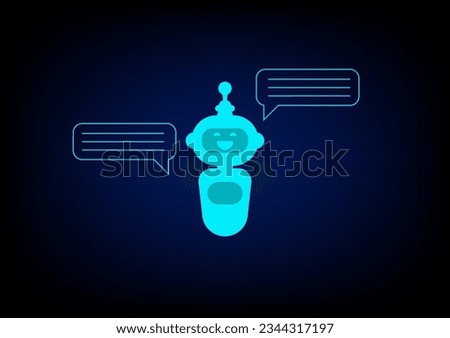 Business and technology concept. Robot with chatbox to answer costomer service on blue background. Chat bot with artificial intelligenc or Ai, Smart assitance communication.






