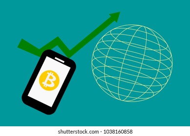 Business and technology concept:  Smartphone with bar chart and arrows. Vector illustration for global business and trend for market.