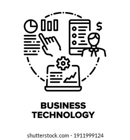 Business Technology Device Vector Icon Concept. Laptop And Tablet Electronic Technology For Working With Digital Application, Analyzing Financial Report And Internet Marketing Black Illustration