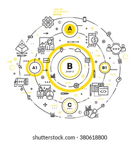 Business Technology Elements Set. Template with Steps and Options. Infographic Elements. Design Layout for Business Cards, Websites, Presentations, Flyers and Posters. Flat Style. Thin Line Icons.