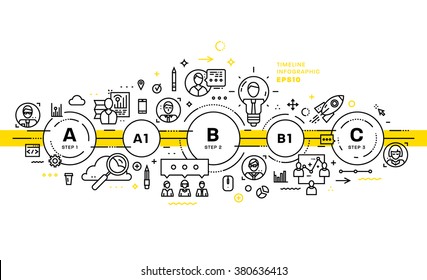 Business Technology Elements Set. Template with Steps and Options. Infographic Elements. Design Layout for Business Cards, Websites, Presentations, Flyers and Posters. Flat Style. Thin Line Icons.