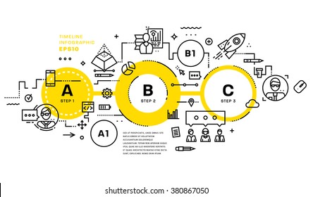 Business Technology Elements Set. Template with Steps and Options. Infographic Elements. Design Layout for Business Cards, Websites, Presentations, Flyers and Posters. Flat Style. Thin Line Icons.