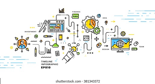 Business Technology Elements Set. Template with Steps and Options. Infographic Elements. Design Layout for Business Cards, Websites, Presentations, Flyers and Posters. Flat Style. Thin Line Icons.