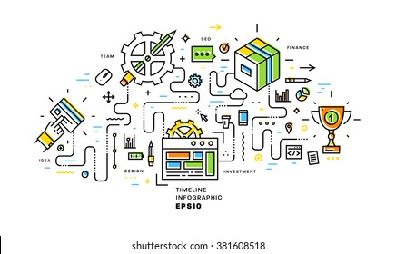 Business Technology Elements Set. Template with Steps and Options. Infographic Elements. Design Layout for Business Cards, Websites, Presentations, Flyers and Posters. Flat Style. Thin Line Icons.