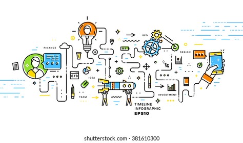 Business Technology Elements Set. Template with Steps and Options. Infographic Elements. Design Layout for Business Cards, Websites, Presentations, Flyers and Posters. Flat Style. Thin Line Icons.