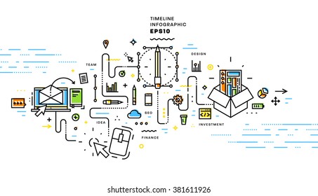 Business Technology Elements Set. Template with Steps and Options. Infographic Elements. Design Layout for Business Cards, Websites, Presentations, Flyers and Posters. Flat Style. Thin Line Icons.