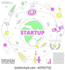Business Technology Elements Set. Template with startup and Options. Infographic Elements. Design Layout for Business Cards, Presentations, Flyers and Posters. Flat Style. Thin Line Icons.