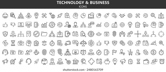 Business and technology icon set. Collection of high quality black outline logo for web site design and mobile apps.