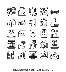 business and technology icon set in line outline style