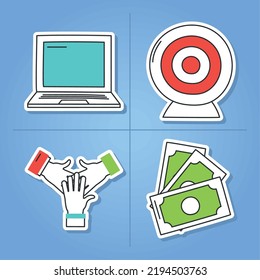 business and technology icon set on blue background