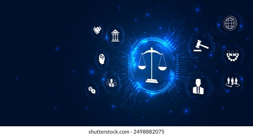 Business, Technology, Internet and network concept. Labor Law Lawyer Legal. 3d illustration. Scale balance justice. Business equality. Concept of law.v