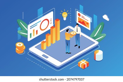 Business technology office figure illustration financial management isometric background Poster