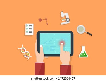 Business technology science concept, tablet application, flat design idea vector
