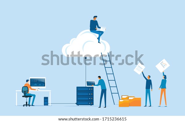business technology\
storage cloud computing service concept with administrator team\
working on cloud