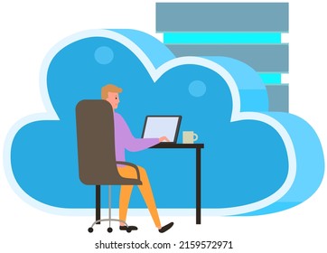 Business technology storage and cloud server service concept with data network internet web connection. Data protection virtual storage design. Cloud computing, cloud backup. Saving information