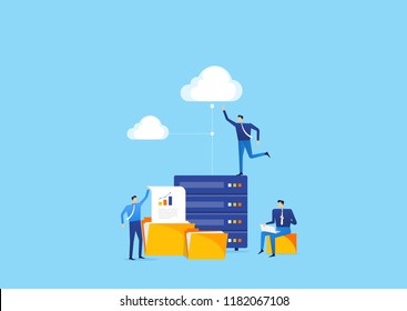 business technology storage server connect to cloud  computing  service concept with people business team working
