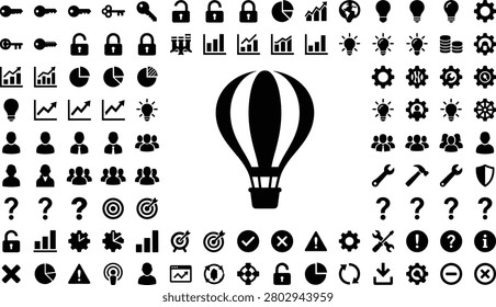 Business and technology web icon collection, interface elements with symbols for navigation, settings, analytics, and communication