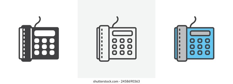 Geschäftstelefon-Symbolsatz. Herkömmliches Symbol für die Vektorgrafik von Bürotelefonen. Antikes Festnetzgerät-Schild.