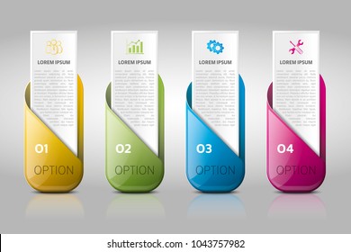 Geschäftsvorlage mit 4 Abschnittsinformationen, Schritten, Optionen oder Prozessen. Kann für Timeline, Workflow, Forschung, Strategie verwendet werden.
