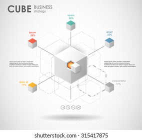 business template, conceptual cube with infographic elements