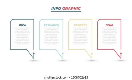 Business template design label with 4 steps, options. Editable box with arrow process line. Vector illustration.