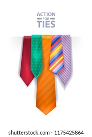 Business template with five colored ties. Template for business. Сolorful realistic neckties.