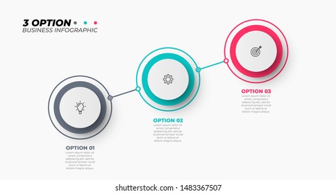 Business template for infographic. Can be used for info chart, graph, presentation. Vector with 3 steps, options, marketing icons.