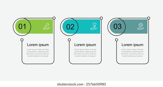 Business template infographic element with 3 step line circle and square. 