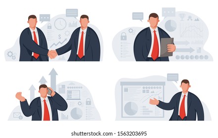 Business template with infographic elements for presentations, websites or app. Vector illustration