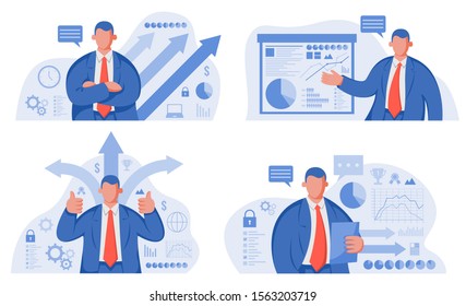Business template with infographic elements for presentations, websites or app. Vector illustration