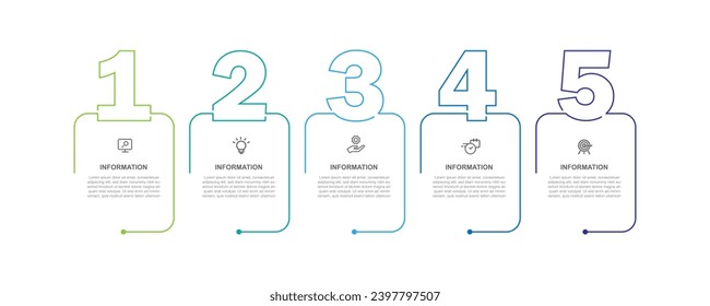 Plantilla de negocio para infografía
Proceso de línea de tiempo con iconos y 5 pasos o opciones. Ilustración vectorial adecuada para presentación web y gráfico informativo.