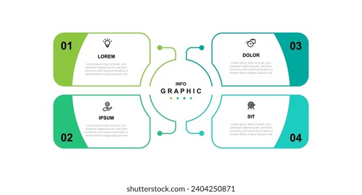 Elemento vectorial infográfico de plantilla de negocio con proceso de 4 pasos o opciones adecuadas para presentación web e información de negocios 