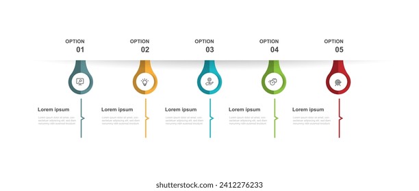 Elemento vectorial infográfico de plantilla de negocio con proceso de 5 pasos o opciones adecuadas para presentación web y gráfico de información 