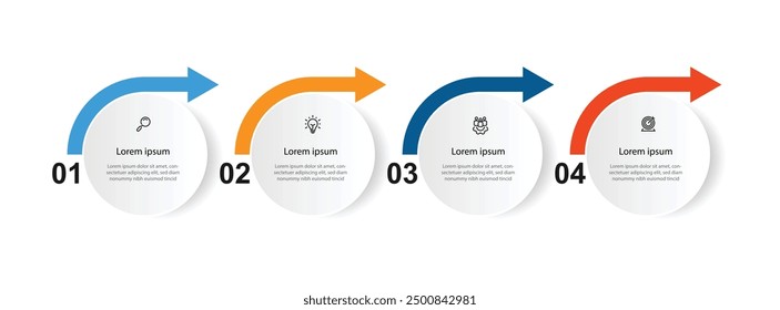 El elemento de Vector de infografía de Plantilla empresarial con proceso de 4 pasos se puede utilizar para el flujo de trabajo, la información comercial, la visualización de datos de presentación y el Diseño gráfico de Web 