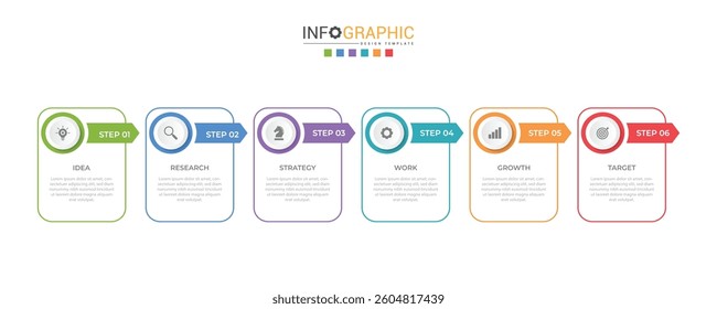 Business template infographic vector element with 6 step concept suitable for web presentation and business information
