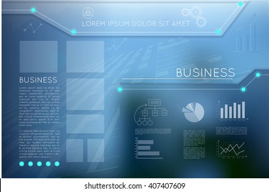 Business template page with blue abstract vector backgrounds, digital technologies. Vector template for presentation slides and company presentation.