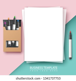 Business template. Paper, smartphone pen Veector eps 10