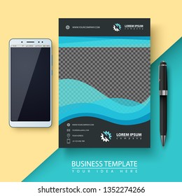 Business template. Paper, smartphone pen Vector eps 10