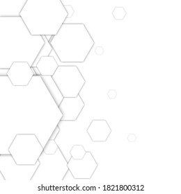 Plantilla de negocio para presentación. Formas hexagonales con sombra sobre fondo blanco. Comercialización. Publicidad, presentación