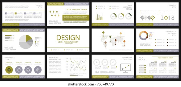 Business template presentation, used in marketing and advertising, the annual report, flyer and banner. White and green elements on a gray background.