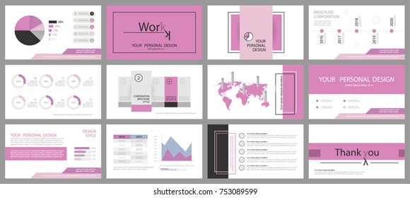 Business template presentation, used in marketing and advertising, the annual report, flyer and banner. White and pink elements on a gray background.