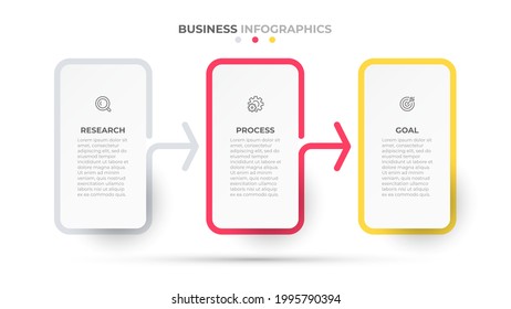 Prozessdesign der Geschäftsvorlage mit Pfeil. Zeitstrahl-Infografik mit 3 Optionen oder Schritten. Vektorgrafik.