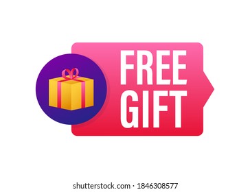 Business template with red free gift on white background for banner design. Vector business template. Present gift box icon.