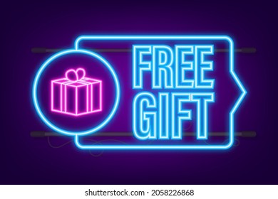 Business template with red free gift for banner design. Neon icon. Vector business template. Present gift box icon