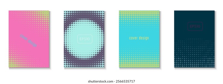 Business Template Set. Cool Circles In Minimal Layout. Linear Frame With Geometric Design. Music Flyer. Minimalist Halftone Background. Geometric Wave Texture. Trendy Business Template