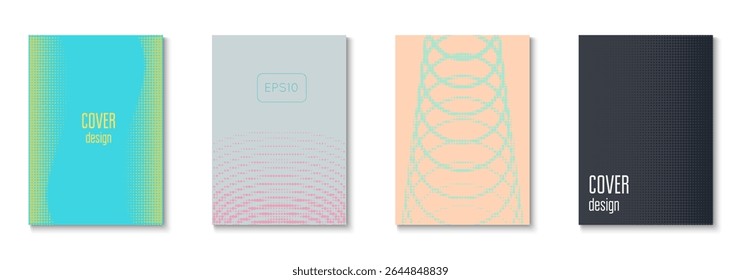 Business Template Set. Cool Circles In Minimal Layout. Minimalistic Brochure In 2d Frame. Wave Flyer. Minimalist Party Poster. Geometric Book Texture. Trendy Business Template