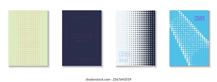 Business Template Set. Summer Circles With Modern Art. Flat Invitation With Geometric Frame. Halftone Flyer. Minimalist Dot Cover. Geometric Book Poster. Trendy Business Template