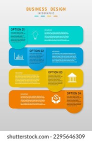 business template simple 4 options infographic multi colored squares vertical letters and icons white gray gradient background design for marketing, project, product, finance, planning, investment